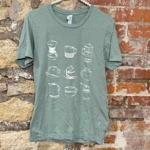 Green Graphic Tee with Coffee Print
